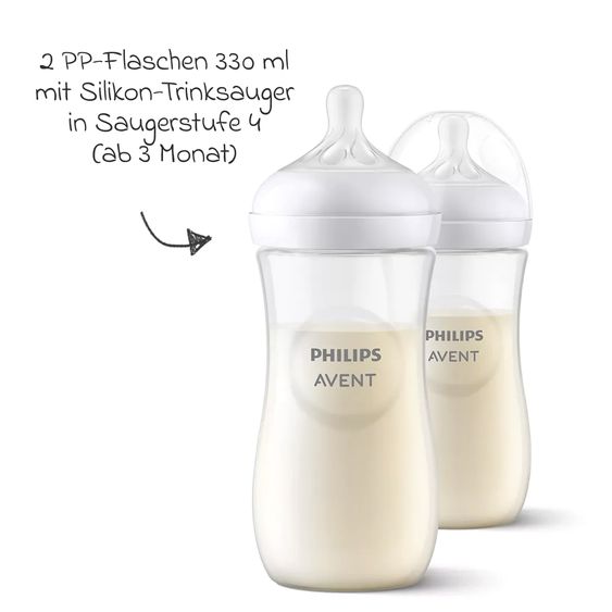 Philips Avent Premium PP-Flaschen-Set Natural 11-tlg. - 6 Babyflaschen + Flaschenbürste + Milchpulverportionierer + 3 Spucktücher