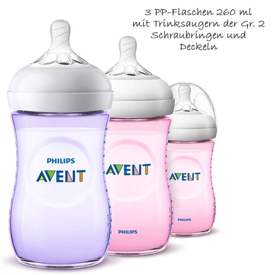 Philips Avent Premium Starter-Set 13-tlg. - 5x Babyflaschen + 1x Flaschenbürste + 2x Schnuller + 5x Spucktücher - Girls