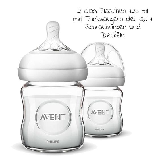 Philips Avent Premium Starter Set Glass Natural 9 pcs - Baby Food Warmer + 4x Baby Bottle + 1x Bottle Brush + 3x Burp Cloth