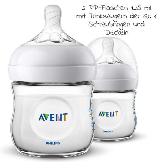 Philips Avent Premium Starter-Set Natural 9-tlg. - Babykostwärmer + 4x Babyflasche + 1x Flaschenbürste + 3x Spucktücher