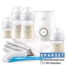 Premium Starter-Set PP Natural 9-tlg. - Babykostwärmer + 4 Babyflaschen + Flaschenbürste + 3 Spucktücher