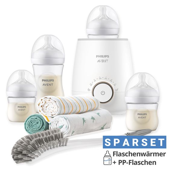 Philips Avent Premium starter set PP Natural 9 pcs - baby food warmer + 4x baby bottle + 1x bottle brush + 3x burp cloth Mint