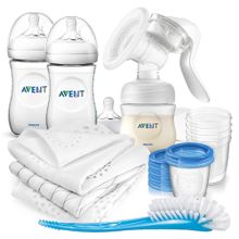 Premium Breastfeeding Set Basic 13 pcs - Manual Breast Pump + 3 Baby Bottles + 5 Reusable Cups + 1 Bottle Brush + 3 Burp Cloths