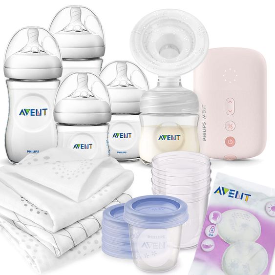 Philips Avent Set allattamento Premium Deluxe 74 pezzi - tiralatte elettrico + 5 biberon in PP + 5 coppette riutilizzabili + 60 cuscinetti per l'allattamento + 3 salviette di garza