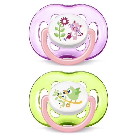Philips Avent Schnuller 2er Pack Freeflow - Silikon ab 18 M - SCF186/25 - Katze & Vogel