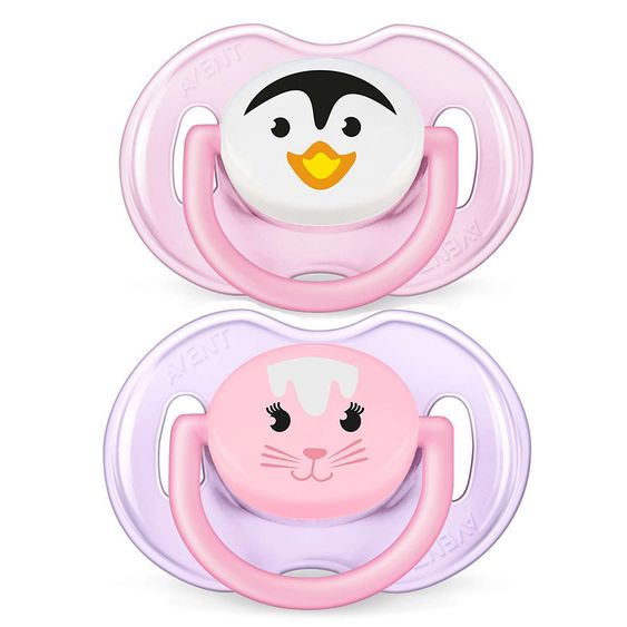 Philips Avent Schnuller 2er Pack Klassik Tiere - Silikon 0-6 M - SCF182/13 - Rosa