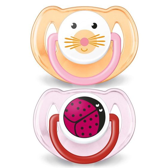Philips Avent Schnuller 2er Pack Klassik Tiere - Silikon 6-18 M - SCF182/15 - Orange Rosa