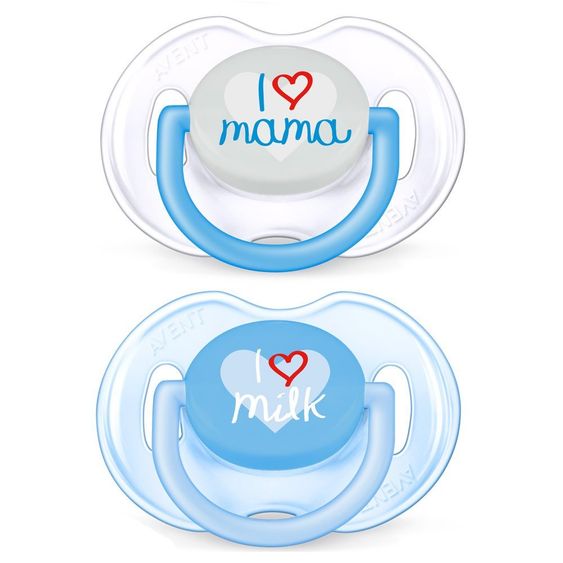 Philips Avent Schnuller 2er Pack Klassik Trend - Silikon 0-6 M - I love Mama - Blau