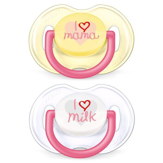 Philips Avent Schnuller 2er Pack Klassik Trend - Silikon 0-6 M - I love Mama - Rosa