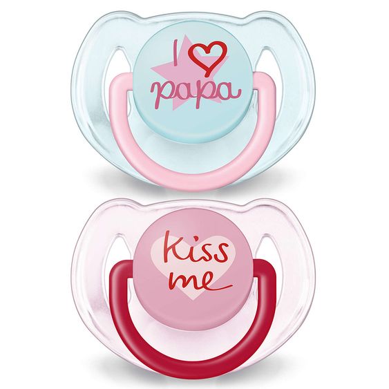Philips Avent Schnuller 2er Pack Klassik Trend - Silikon 6-18 M - I love Papa - Rosa