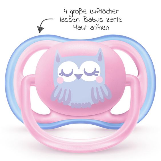 Philips Avent Schnuller 2er Pack Ultra Air 0-6 M - SCF085/02 - Eule Hirsch