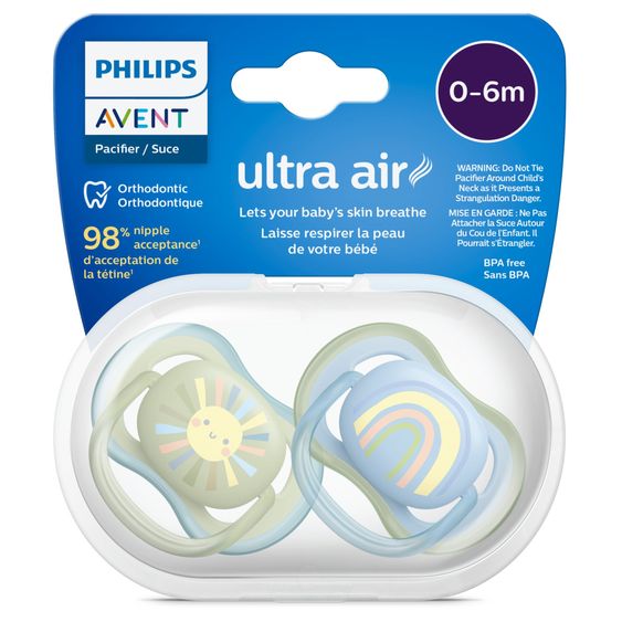 Philips Avent Schnuller 2er Pack Ultra Air 0-6 M - Sonne / Regenbogen - Blau