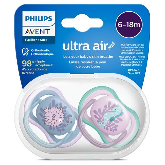 Philips Avent Pacifier 2-pack Ultra Air 6-18 M - Pufferfish / Seahorse