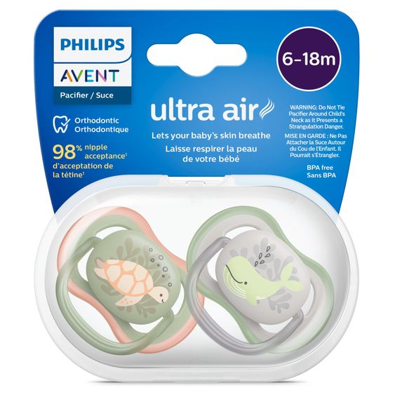 Philips Avent Pacifier 2-pack Ultra Air 6-18 M - Turtle / Whale