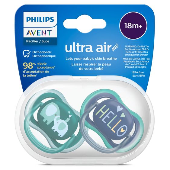 Philips Avent Pacifier 2-pack Ultra Air from 18 M - Elephants / Hello