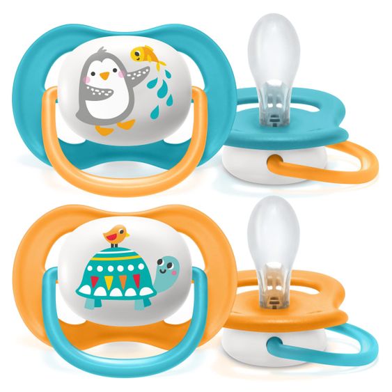 Philips Avent Ciuccio 2 pezzi collezione Ultra Air Animali 6-18 M - SCF080/07 - Pinguino Tartaruga