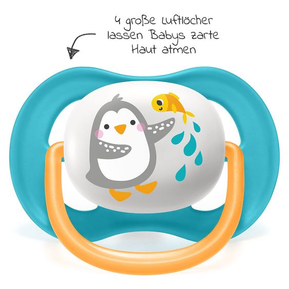 Philips Avent Ciuccio 2 pezzi collezione Ultra Air Animali 6-18 M - SCF080/07 - Pinguino Tartaruga