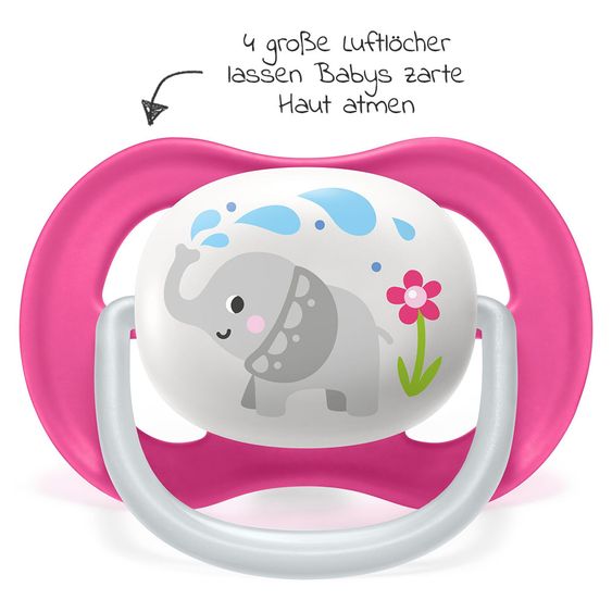 Philips Avent Schnuller 2er Pack Ultra Air Collection Animals 6-18 M - SCF080/08 - Elephant Penguin