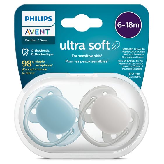 Philips Avent Manichino 2-pack Ultra Soft 6-18 M - Blu / Grigio