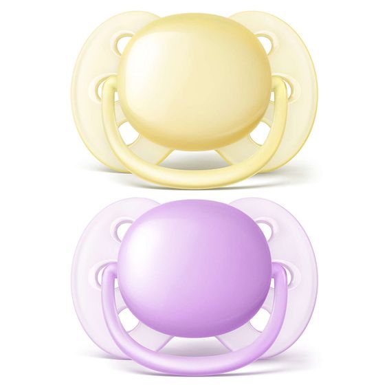 Philips Avent Schnuller 2er Pack Ultra Soft - Silikon 0-6 M - Gelb Lila