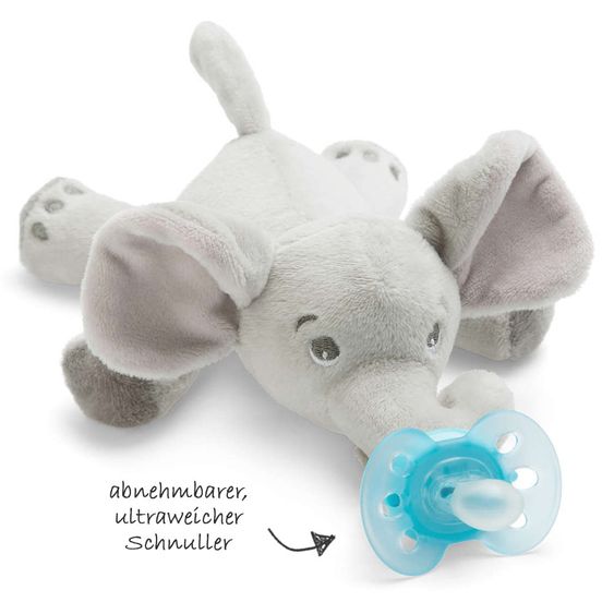 Philips Avent Schnullertier Snuggle Elefant + Schnuller Ultra Soft - Silikon 0-6 M - SCF348/13