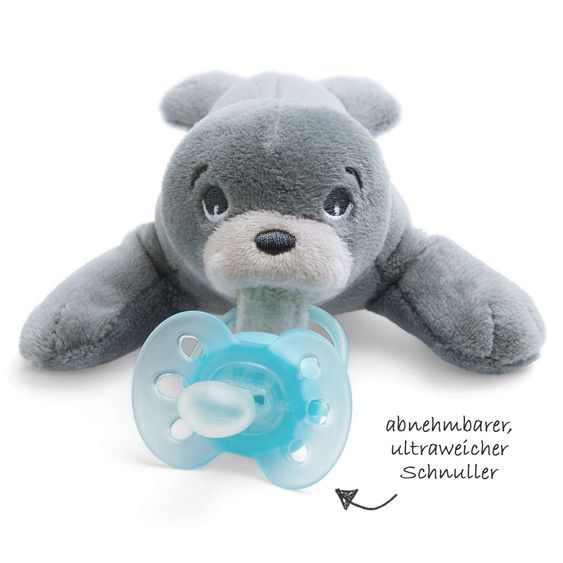 Philips Avent Schnullertier Snuggle Robbe + Schnuller Ultra Soft - Silikon 0-6 M - SCF348/14