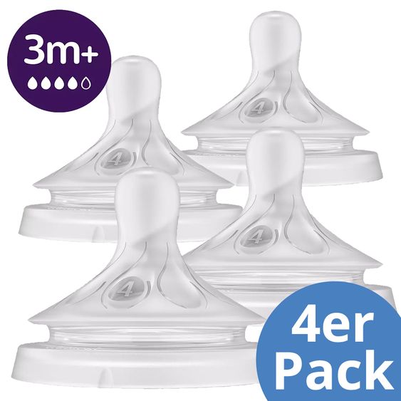 Philips Avent Confezione da 4 tettarelle Natural Response - tettarella in silicone livello 4 - 3M+