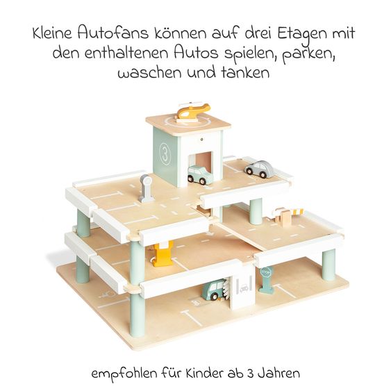 Pinolino 10-tlg. Parkhaus Kurt mit 3 Etagen, Waschstrasse, Aufzug & Helikopterlandeplatz - Natur / Bunt