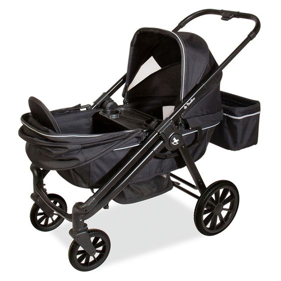 Pinolino Carrozzina e Carretto 2-in-1 Cubi bis 50 kg portata con manico regolabile in altezza, borsa e portabicchieri - Nero