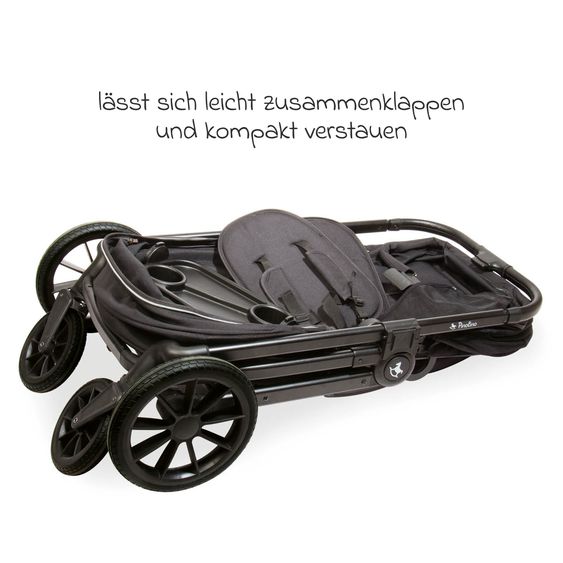 Pinolino Carrozzina e Carretto 2-in-1 Cubi bis 50 kg portata con manico regolabile in altezza, borsa e portabicchieri - Nero