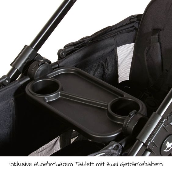 Pinolino Carrozzina e Carretto 2-in-1 Cubi bis 50 kg portata con manico regolabile in altezza, borsa e portabicchieri - Nero