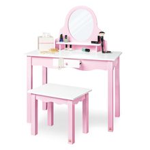 Tavolo trucco per bambini 2 pz. Jasmin con cassetto, ripiano, specchio incl. sgabello - Rosa bianco