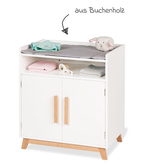 Pinolino 2-tlg. Puppenwickeltisch Marit mit 2 Türen, 1 Fach inkl. Wickelauflage - Weiß