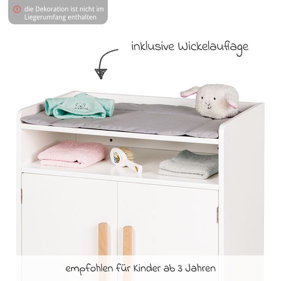 Pinolino 2-tlg. Puppenwickeltisch Marit mit 2 Türen, 1 Fach inkl. Wickelauflage - Weiß