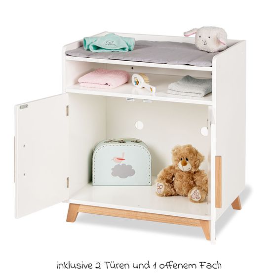 Pinolino 2-tlg. Puppenwickeltisch Marit mit 2 Türen, 1 Fach inkl. Wickelauflage - Weiß