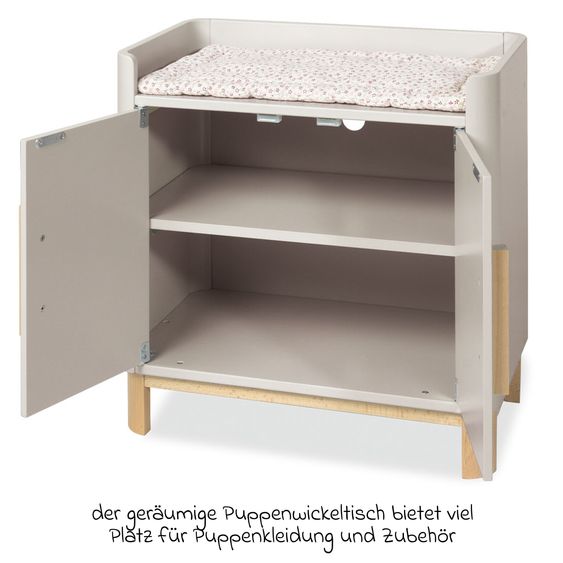 Pinolino 2-tlg. Puppenwickletisch Malea mit 1 Einlegeboden inkl. Wickelauflage - Blümchen - Weiß