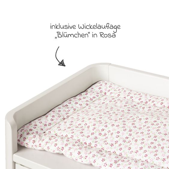 Pinolino 2-tlg. Puppenwickletisch Malea mit 1 Einlegeboden inkl. Wickelauflage - Blümchen - Weiß