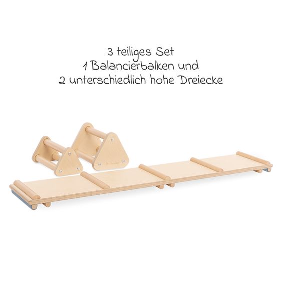Pinolino 3-tlg. Balancewippe & Balken Kari 1 Balancierbalken, 2 Dreiecke belastbar bis 50kg - Natur