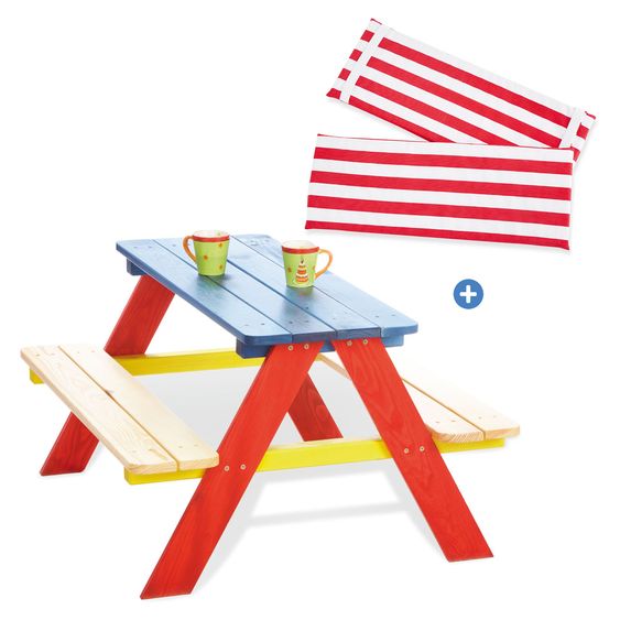 Pinolino 3-tlg. Kinder-Sitzgarnitur-Set Nicki mit Polsterauflage - Bunt / Rot Weiß