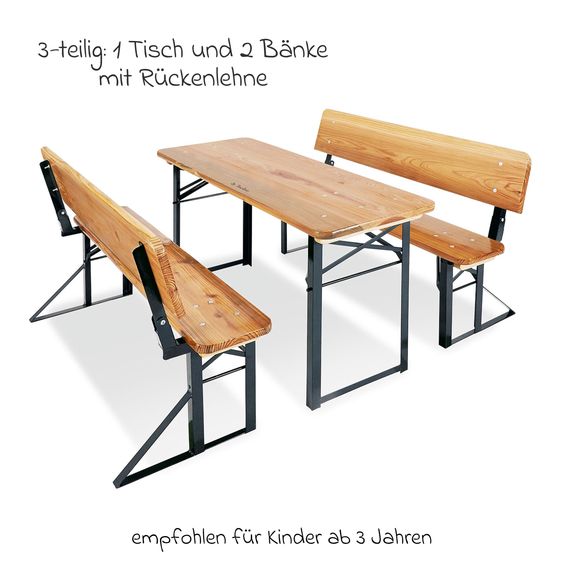 Pinolino 3-tlg. Kinderfestzeltgarnitur Sepp mit Lehne bis 100 kg belastbar - Fichte massiv - Natur / Grün