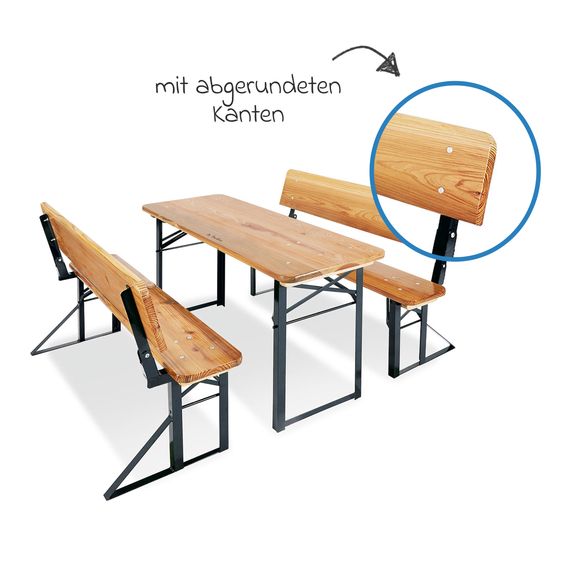 Pinolino 3-tlg. Kinderfestzeltgarnitur Sepp mit Lehne bis 100 kg belastbar - Fichte massiv - Natur / Grün