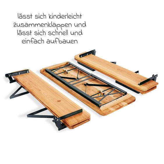 Pinolino 3-tlg. Kinderfestzeltgarnitur Sepp mit Lehne bis 100 kg belastbar - Fichte massiv - Natur / Grün