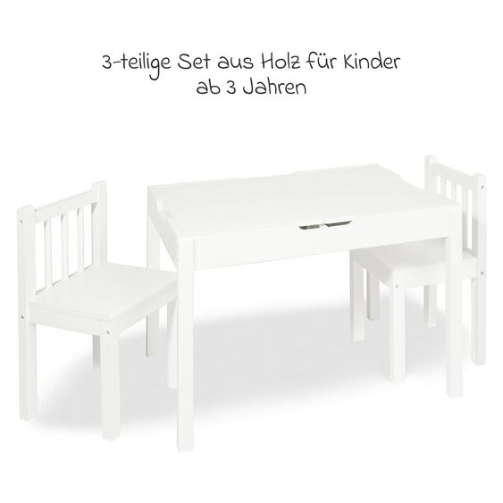 Pinolino 3-tlg. Kindersitzgruppe Linnea mit 2 Stühlen, 1 Tisch inkl. 2 faltbaren Wannen - Weiß