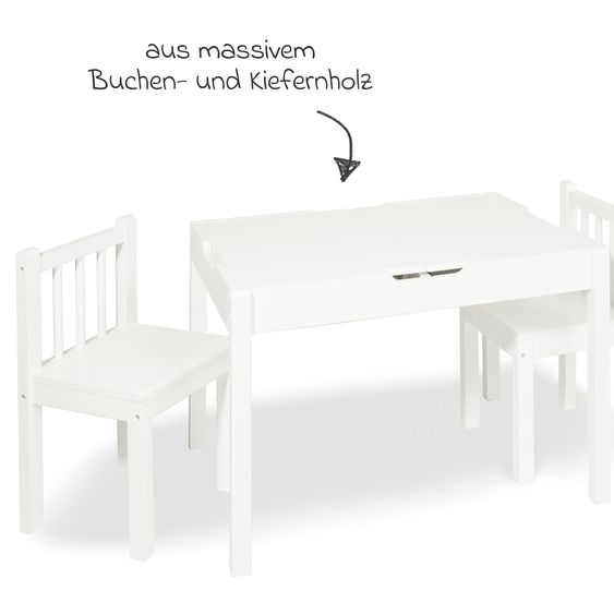 Pinolino 3-tlg. Kindersitzgruppe Linnea mit 2 Stühlen, 1 Tisch inkl. 2 faltbaren Wannen - Weiß