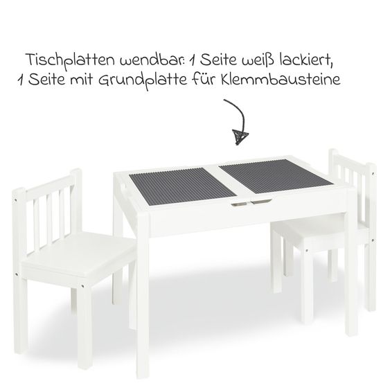 Pinolino 3-tlg. Kindersitzgruppe Linnea mit 2 Stühlen, 1 Tisch inkl. 2 faltbaren Wannen - Weiß