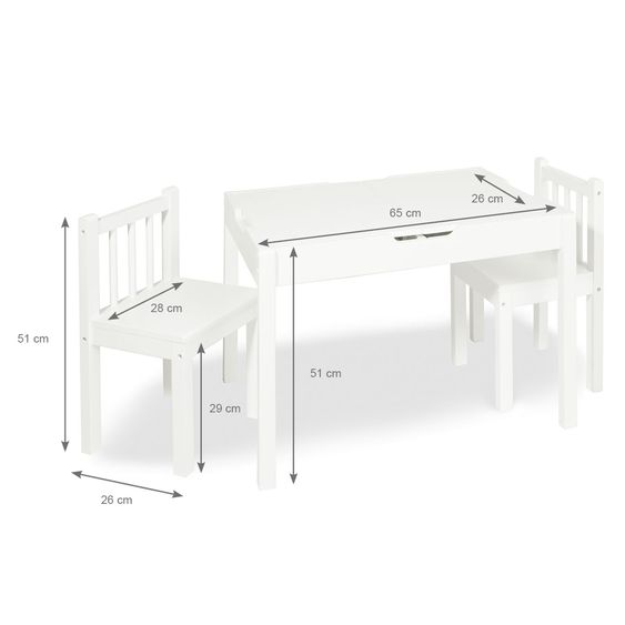 Pinolino 3-tlg. Kindersitzgruppe Linnea mit 2 Stühlen, 1 Tisch inkl. 2 faltbaren Wannen - Weiß
