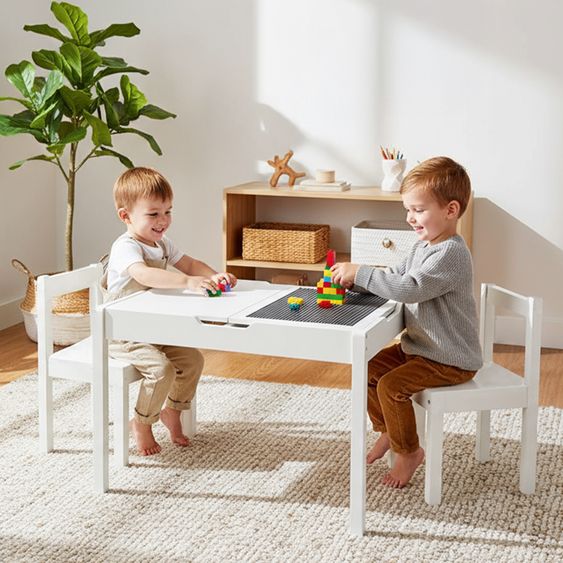 Pinolino 3-tlg. Kindersitzgruppe Linnea mit 2 Stühlen, 1 Tisch inkl. 2 faltbaren Wannen - Weiß