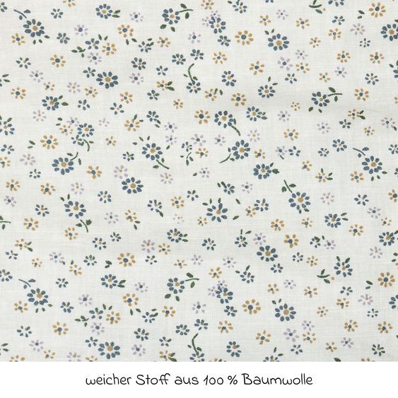 Pinolino 3-tlg. Puppenbettzeug für Puppenwagen und Puppenbetten Blümchen mit Matratze, Bettdeckenbezug & Kopfkissenbezug - Blau