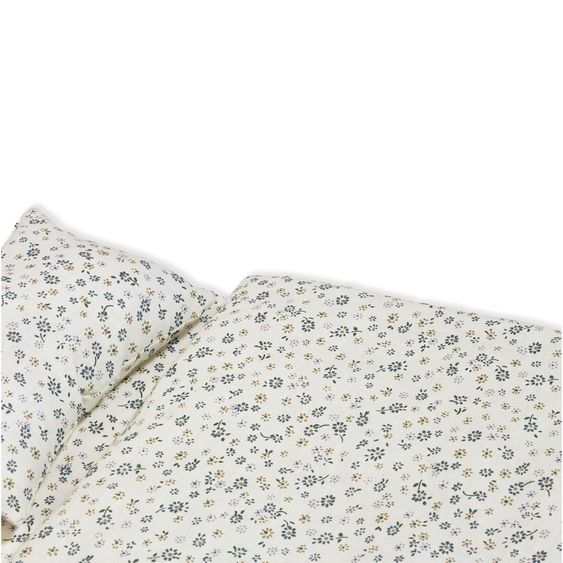 Pinolino 3-tlg. Puppenbettzeug für Puppenwagen und Puppenbetten Blümchen mit Matratze, Bettdeckenbezug & Kopfkissenbezug - Blau