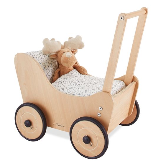 Pinolino 3-tlg. Puppenbettzeug für Puppenwagen und Puppenbetten Blümchen mit Matratze, Bettdeckenbezug & Kopfkissenbezug - Blau